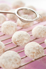 Shortbread cookies covered with powered sugar