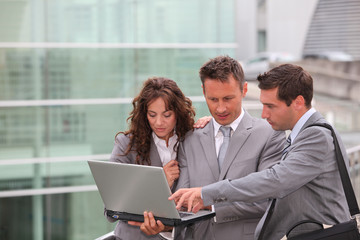 Business team meeting outside the office