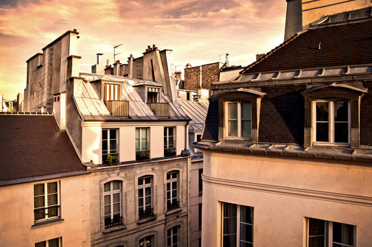 Vue des toits de Paris - France, photo style sepia vintage