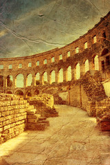 Obraz premium ancient arena in Pula, Croatia - picture in retro artistic style