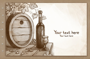 Fototapeta premium Background with sketch of wine bottle