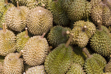 Naklejka na ściany i meble Heap of durians at a market in Asia