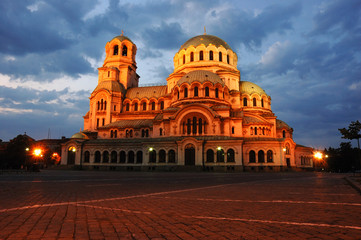 Night view of Alexandr Nevski Cathedral in Sofia, Bulgaria