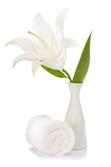 spa setting with white lily isolated on the white background