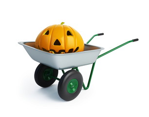 wheelbarrow halloween pumpkins