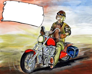 Papier Peint photo Lavable Moto Homme monté sur une moto