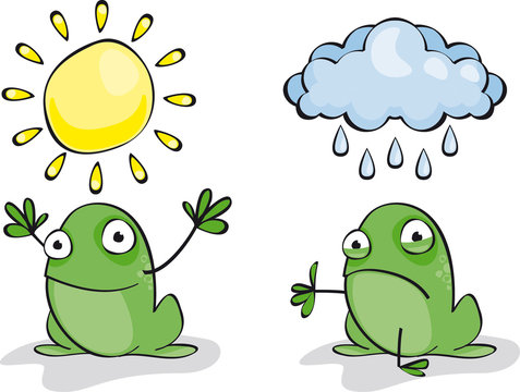set of two funny green frogs Weather