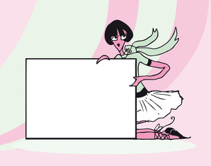 Pretty girl with the big frame vector doodle background