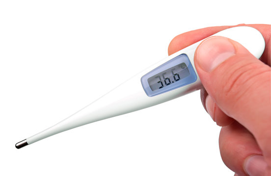 The isolated thermometer in hand