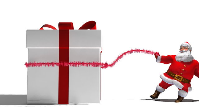 Santa pulls a large present on screen. Comes with Alpha.