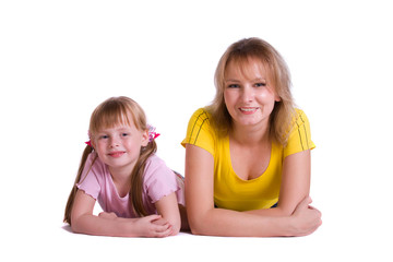 Happy family -  mother and daughter are embracing.