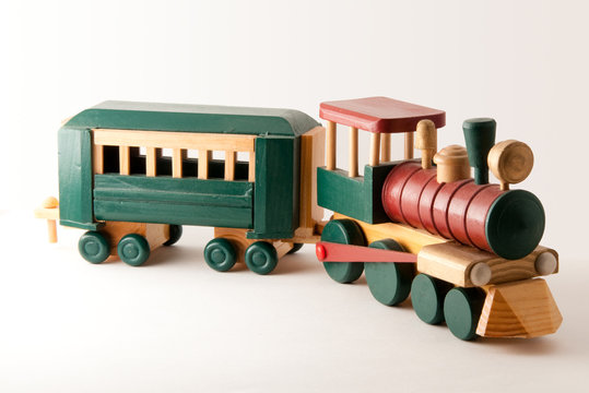 Wooden Toy Train Engine and Car