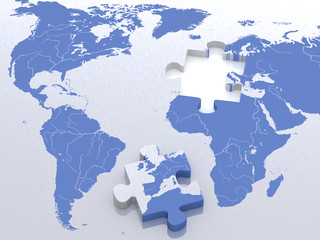1 Puzzleteil und Welt © xxxx_3D