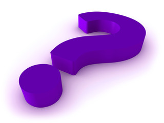 3D render of purple question mark isolated on white background.