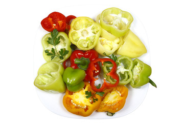 sweet pepper chopped multicolored on a plate