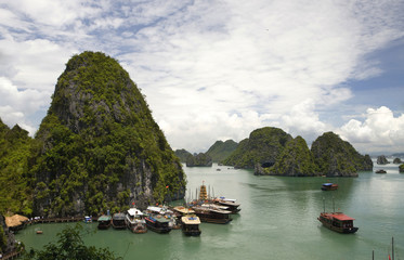 Fototapeta na wymiar Tourist Junks in Halong Bay, Vietnam.
