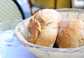 little roll breads in basket on table