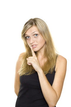 Young Woman Gesturing for Quiet or Shushing