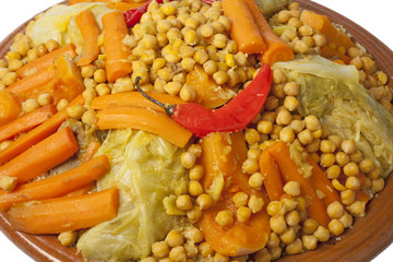 Traditional Moroccan couscous dish close up