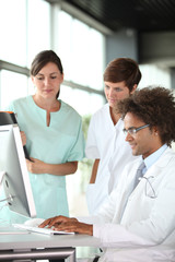 Fototapeta premium closeup of doctor and nurses in a meeting