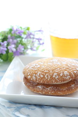 Homemade Japanese Confectionery with iced tea