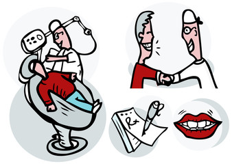 Dentist working on patient vector icons set