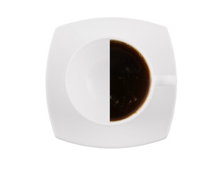 Half of black coffee cup isolated on white