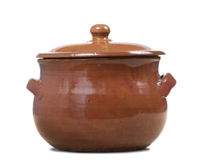 a terracotta pot  for slow cooking, isolated, clipping path