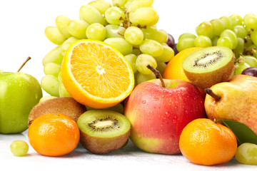 fresh fruits on the white background