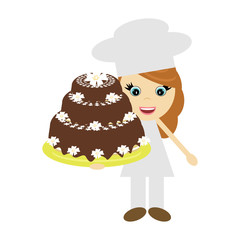 girl cook with big cake