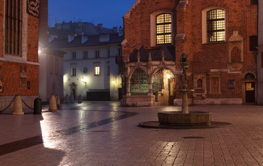 Fototapeta Mysterious Mariacki Square by night, Krakow, Poland obraz