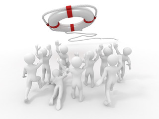 Group of people and lifebouy