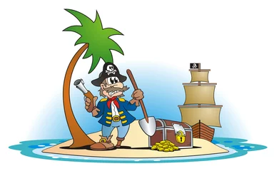 Papier Peint photo autocollant Pirates Pirate creusant un trésor