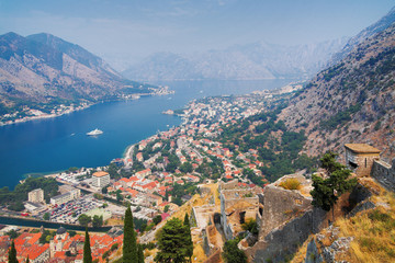 Fototapeta premium View of the Kotor and Kotor Bay from Fortress, Montenegro