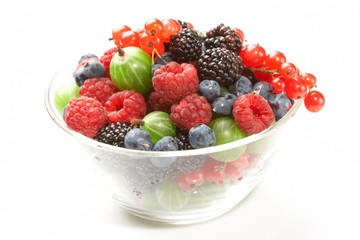 Fruit mix in the glass container