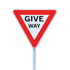 Give way text priority yield road traffic roadsign sign isolated