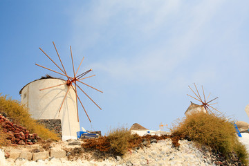 Windmills in Santorini Greece