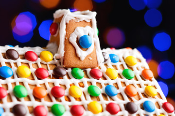 Closeup of gingerbread house roof