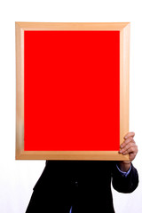 businessman with red board