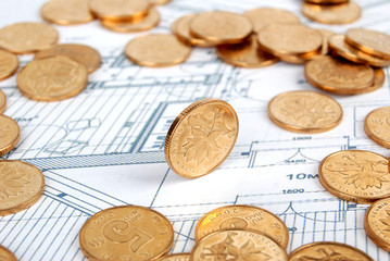 coins on blueprint