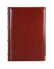 Brown leather notebook on a white background