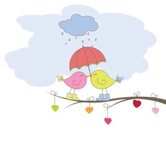 Romantic card with birds. Vector illustration