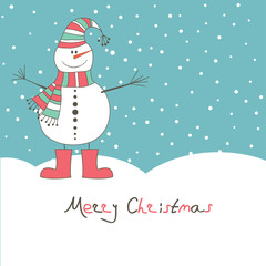 New year's card with angel snow man. Vector illustration