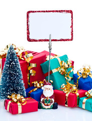 Cadeaux de Noël avec pancarte vierge