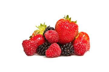 Composition of ripe black and red raspberries and strawberries