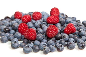 Composition of ripe black and red raspberries, strawberries and