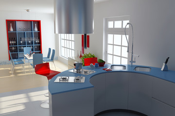 3d render modern kitchen and dining room