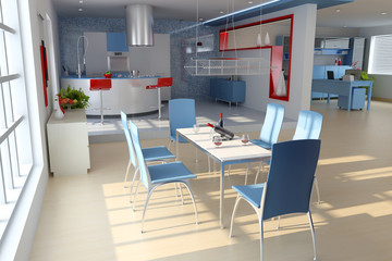 3d render modern dining room