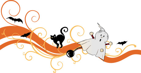 Halloween, Kürbis, Ranke, Comic bunt, Gespenst