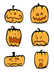 Six comic jack-o-lanterns